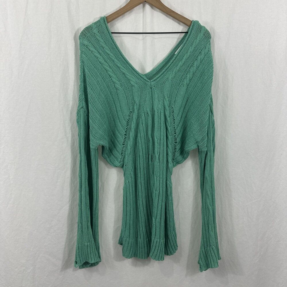 First Love By Lovelyn Green Vneck Bell Sleeve Knit Sweater Womens 3X Beach Boho